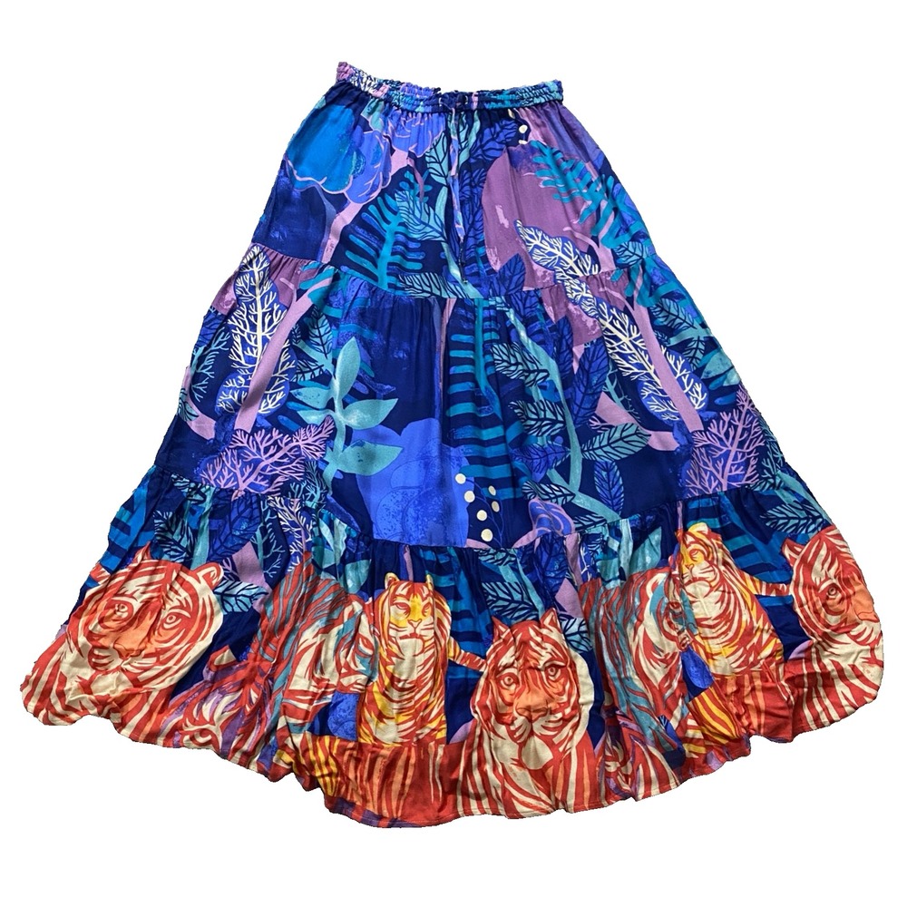 Cecilia Pettersson Floral Tiger Maxi Skirt Anthropologie S Tiered Boho Festival